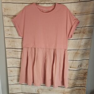 Pink Short Sleeve Layered Dress